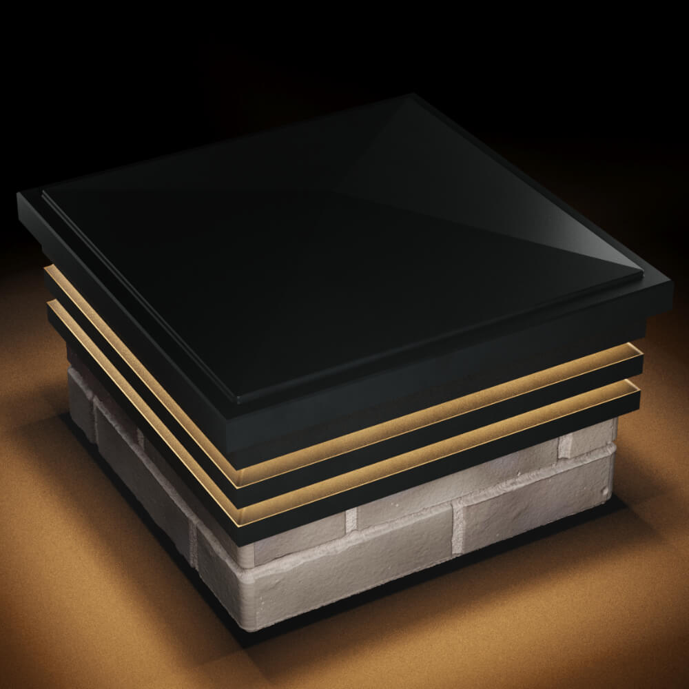 Колпак Zking Бона ХайТек Черный на столб 1.5х1.5 кирпича (385х385мм) с подсветкой в Бердске фото