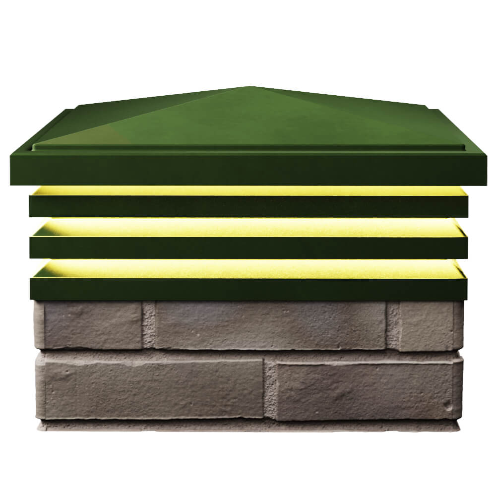 Колпак Zking Бона ХайТек Зеленый на столб 1.5х1.5 кирпича (385х385мм) с подсветкой в Бердске фото