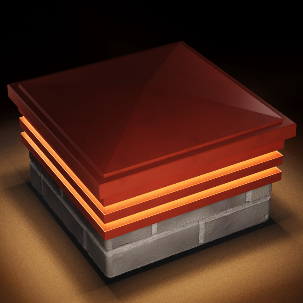 Колпак Zking Бона ХайТек Красный на столб 1.5х1.5 кирпича (385х385мм) с подсветкой в Бердске фото