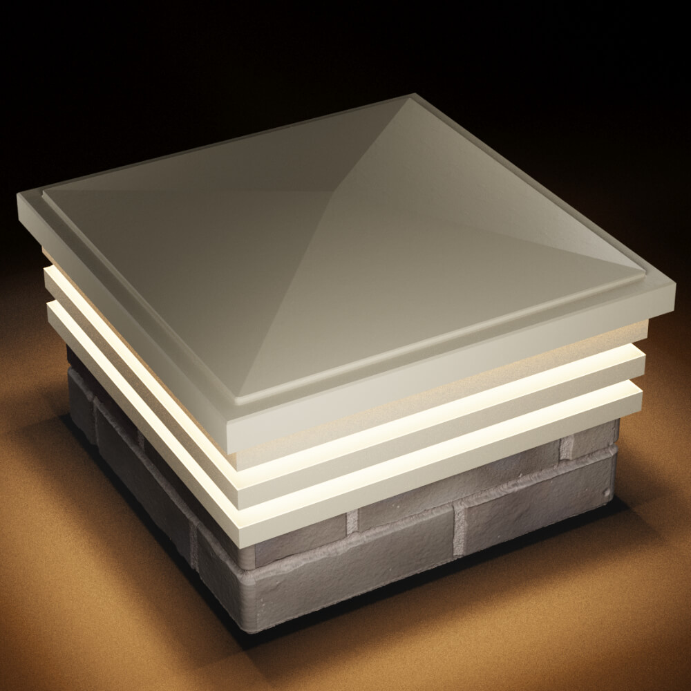 Колпак Zking Бона ХайТек Бежевый на столб 1.5х1.5 кирпича (385х385мм) с подсветкой в Бердске фото