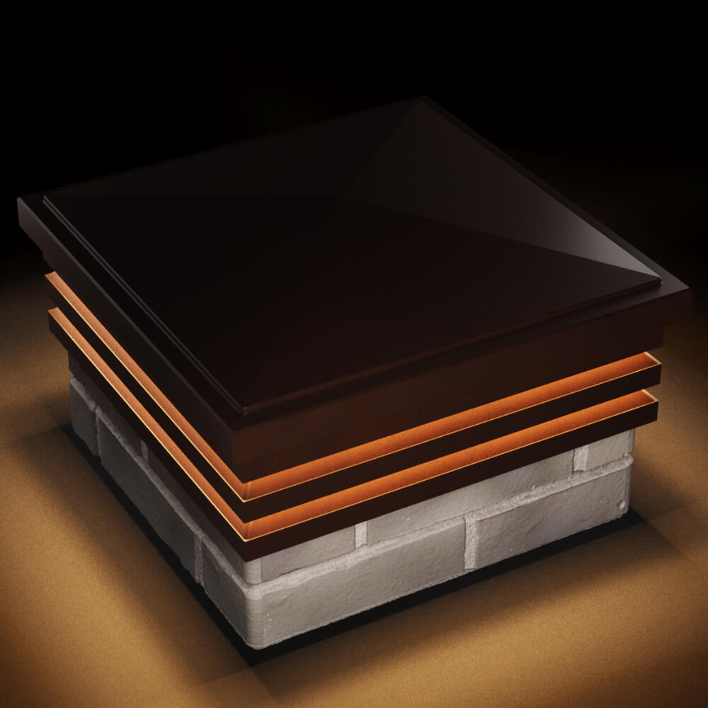 Колпак Zking Бона ХайТек Коричневый на столб 1.5х1.5 кирпича (385х385мм) с подсветкой в Бердске фото